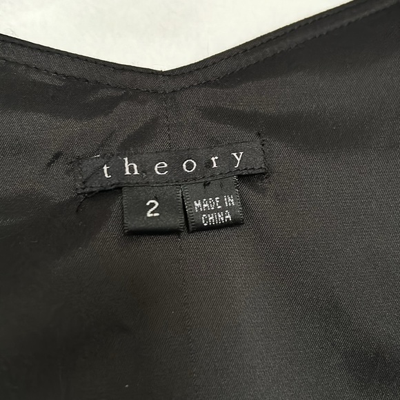 Theory Sleeveless V neck Flared Black Midi Dress with Buckle belt Size 2 - Picture 7 of 8